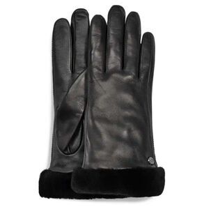 NWOT New Ugg Women's Classic Black Leather/Cashmere/Fur Shorty Tech Glove
